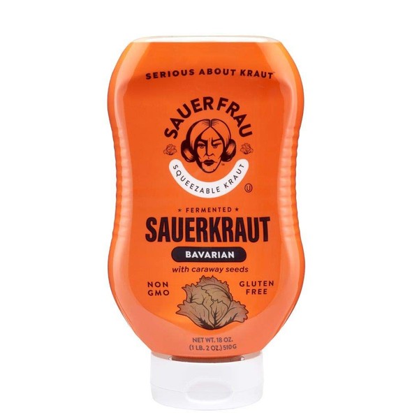 Sauer Frau Squeezable Gluten-Free & Vegan Sauerkraut (Bavarian with Caraway Seeds, 18 Ounce)