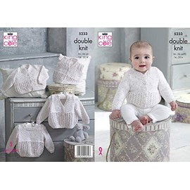 King Cole Baby Double Knitting Pattern Sweater Round or V Neck Cardigans & Waistcoat (5233)