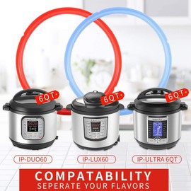 Silicone Sealing Ring for Instant Pot Replacement Gasket for 6 Qt Pressure Cooker, Savory Blue & Sweet Red & Transparent, Fits IP-DUO60, LUX60, DUO50, ILUX50, Pro/Duo Crisp XL 6Qt, Pro 6Qt 3-Pack