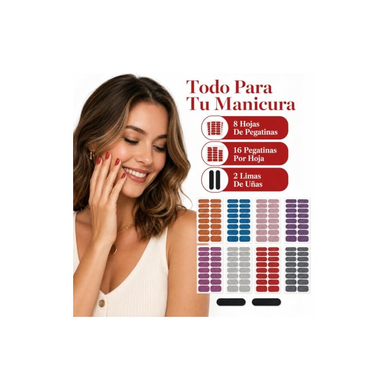 128Pcs de Tiras de Uñas de Color Sólido Pegatinas Autoadhesiva