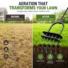Manual Lawn Aerator for Soil Care – 15-Spike Adjustable Yard Tool with Wide Foot Plate & Padded T-Handle