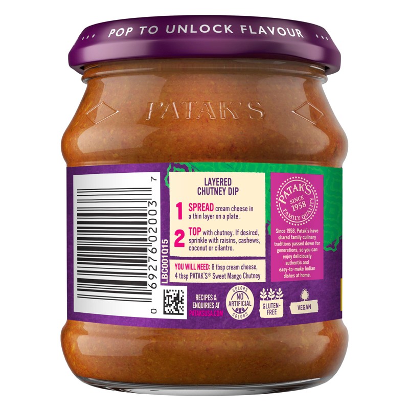 Patak's Sweet Mango Chutney with Mild Mangos & Spices, No