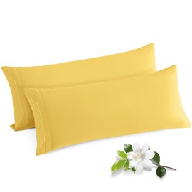 Horbaunal 2 Pack Microfiber Body Pillow Covers Yellow Body Pillow Cases with Envelope Closure, 1800 Thread Count Soft & Shrinkage Resistant Pillowcases, 21 x 54 Inches