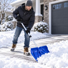 18-Inch Snow Shovel for Driveways and Walkways – Adjustable Aluminum Handle, Wide Reinforced Blade for Winter Snow Removal