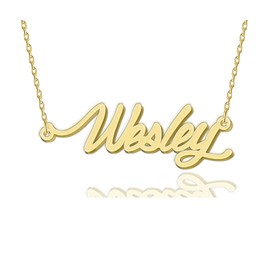HUAN XUN Wesley Necklace 18k Gold Plated Charm Layering Name Necklace Initial Nameplate Necklaces Jewelry Gifts for Women