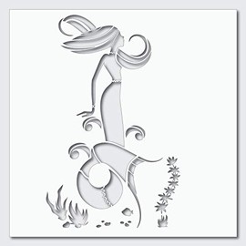 Elegant Mermaid Seaweed Beach Stencil Best Vinyl Large Stencils for Painting on Wood, Canvas, Wall, etc.-XL3 (16" x 26")| Ultra Thick Exhibit Grade White Color Material