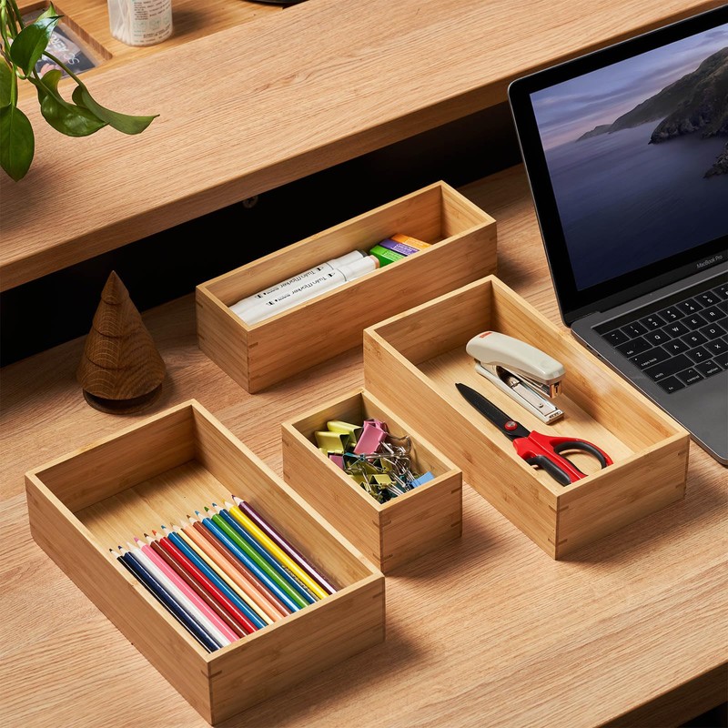 Umilife Bamboo Kitchen Drawer Organizer, Extra High Silverware Tray, Flatware