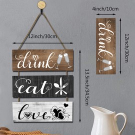 Wooden Kitchen Decor, XIACIBDUS Rustic Kitchen Wall Art Sign, Eat Love Drink Sign with Hook, Primitive Kitchen Wall decorations for Kitchen Dining Room Bar Cafe