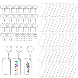 Lusy DM 150Pcs Acrylic Keychain Blanks Set Including 50 Pcs Rectangle Acrylic Blanks(2 x 8cm) 50Pcs Key Rings and 50Pcs Jump Rings Rectangle Acrylic Ornament Blanks for Vinyl and DIY, Silver, Small