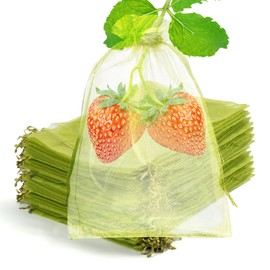 NIUBIER 50 Pcs Fruit Protection Bags, 4×6 Inches Green Fruit Nets for Fruit Tree, Drawstring Mesh Cover Bags to Protect Vegetables Tomato Strawberry Garden (4×6 Inch)