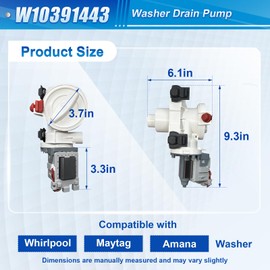 WPW10391443 W10391443 Washer Drain Pump Assembly, Replacement Part3020184 AP6020786 PS11754106 EAP11754106 B40-3A PD00008107, Compatible with Amana Maytag Whirlpool Washers