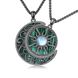 MEDWISE Yin Yang Chain 925 Sterling Silver Gold Sun Moon Pendant Partner Chains Celtic Moonstone Necklace Sun Abalone Pendant Yin Yang Jewellery Gifts for Women Partner Couple, Sterling Silver