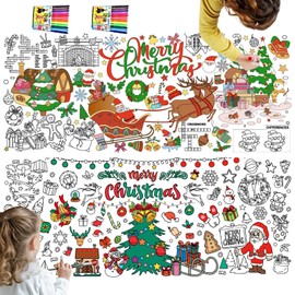 Colouring Tablecloth Paper, 2 Pieces Colouring Tablecloth Christmas, Paper Tablecloth for Colouring, Large Colouring Christmas Tablecloth Paper, Children Christmas Crafts Gift Christmas Decoration
