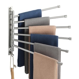 Alise Swivel Hand Towel Rack, 6 Arms Towel Bar SUS304 Stainless Steel Hand Towel Holder for Multiple Hand Towels, Towel Rack Wall Mounted for Bathroom, Kitchen, Laundry Room, Brushed Nickel