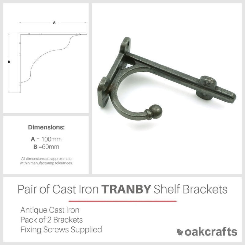 Oakcrafts Pair of Small Shelf Brackets with Hook TRANBY Antique