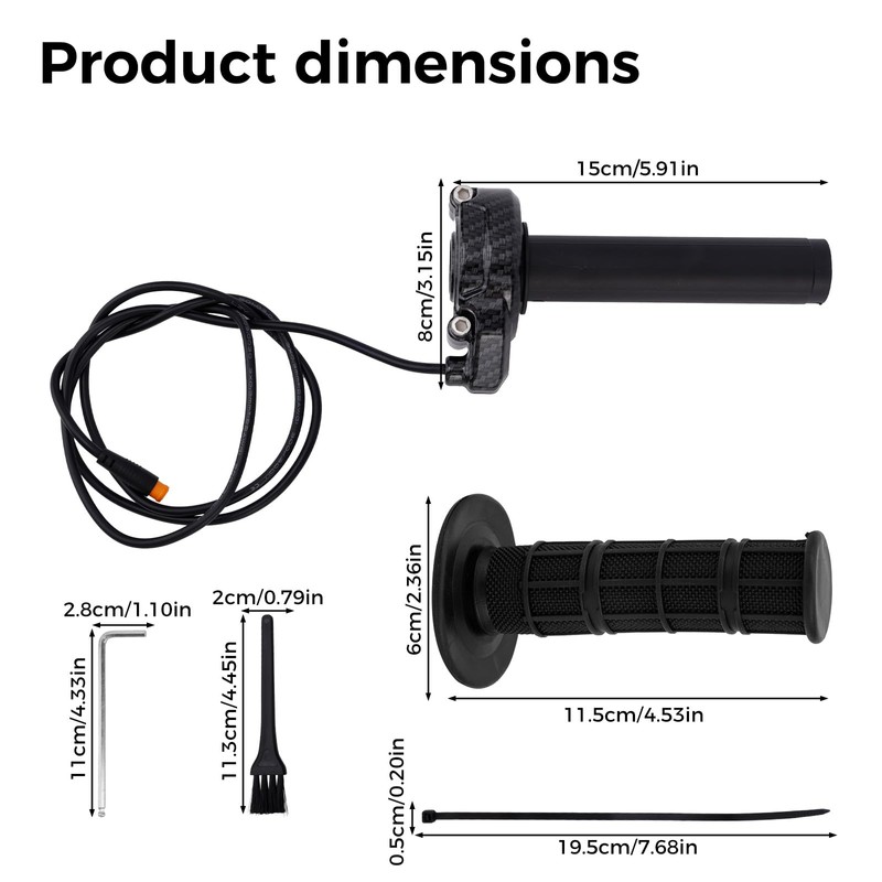 Ebike Full Twist Throttle Grip Kit, 3 Pin Waterproof Anti-Slip