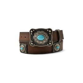 ARIAT Western Womens Belt Leather Square Conchos Turquoise Stones Brown, Large