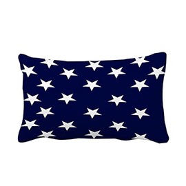 Leaveland Printed White Navy Star 12x20 Inch Cotton Linen Lumbar Throw Pillow Cover July 4th Patriotic Decorative Cushion Case Memorial Day Independence Day Flag Day Home Decor Sofa Accent Pillowcase