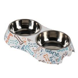 M&BGWPP Melamine Plastic Dog Food Bowl, Non Skid Base, Double Pet Feeder Bowls, 2-in-1 Removable Stainless Steel Pet Water and Food Bowls for Dogs (Middle)