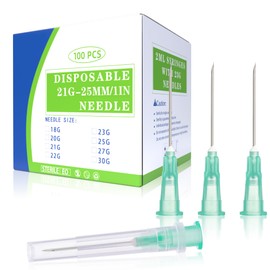 Paquete de 100 agujas dispensadoras desechables de calibre 21 de 1 pulgada con tapa para herramientas de medición de laboratorio industrial y científico, envueltas individualmente