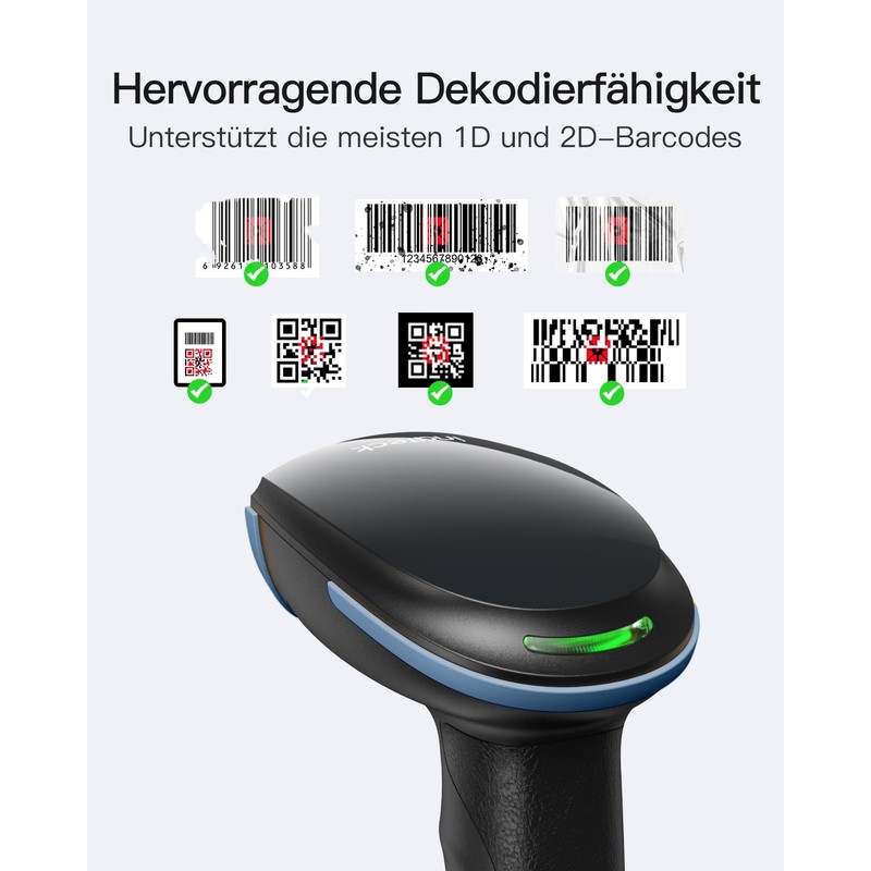 Inateck 2D Barcode Scanner mit Intelligentem Ständer, Kabellos QR Code