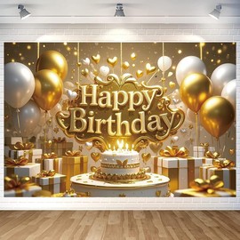 Gold Happy Birthday Backdrop Banner Gold Vivid Photography Background for Home Outdoor Birthday Party Decoration Supplies 70.8 x 47.2 Inch