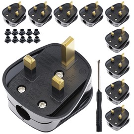 LEVANLIGHT 10PCS 13A Fused UK Plug 3 Pin Heavy Duty Rewireable Mains Plug with Cord Grip, Rubber Composite Material, 10 Pack (Black)