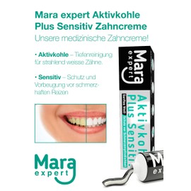 AKTIVKOHLE & SENSITIVE medizinische Zahnpasta von MARA EXPERT | Natürlich Weisse Zähne | Charcoal | Aktiv Kohle Zahnaufheller für empfindliche Zähne