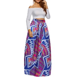 Afibi Women African Printed Casual Maxi Skirt Flared Skirt Multisize A Line Skirt (Large, Pattern 5)