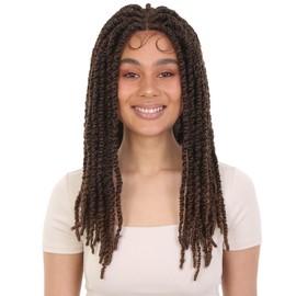LUXLUXE Lika Curly Lika 24 in Long Lika 4X4 Hand Tied Lace Braid Braided Wig, Heat Resistant Fiber, BLT-0136 (Medium to Light Brown Ombre)