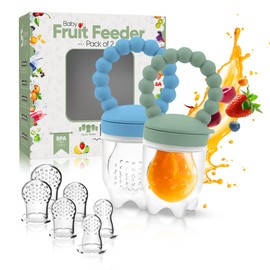 O’doe Fruit Feeder | Baby Fruit Feeder Pacifier with 2 Feeders and 6 Nipples | BPA-Free, Food-Grade Baby Food Feeder and Fruit Teether for Babies | Weaning Dummy Fruit Nibbler