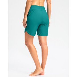 G Gradual - Pantalones cortos de natación de cintura alta para mujer de 7 pulgadas con bolsillos, secado rápido, pantalones cortos de natación para playa con forro, Azul lago, M