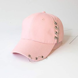 Unisex Pin Iron Ring Baseball Hat Hip Hop Snapback Caps Solid Casual Fitted Trucker Hats Women Outdoors Sun Cap (AU, Alpha, One Size, Pink)