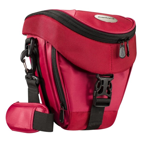 Mantona Colt SLR camera bag (universal bag incl. quick access, dust protector, carry strap and accessory compartment) red