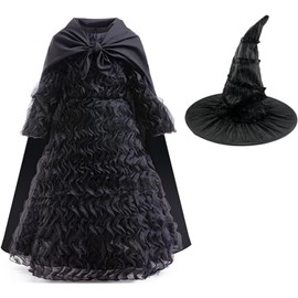 Szytypyl Wicked Witch Elphaba Costume for Girls Black Tulle Dress with Cape and Hat
