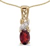 10k Yellow Gold Oval Garnet And Diamond Pendant with 18"
