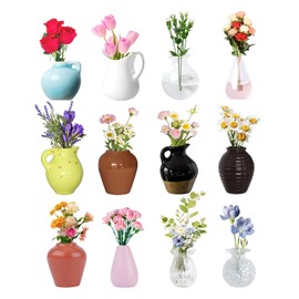 12PCS Mini Ceramic Vase Magnets for Fridge, Flower Magnets for Refrigerator, Cute Mini Flower 3D Magnet, Tiny Vase Fridge Magnetic for Kitchen Locker Office