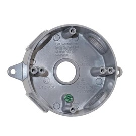 SIGMA ENGINEERED SOLUTIONS 143854 Round Metal Electrical Outlet Box, Weatherproof, Easy Mount, White, (5) 1/2-Inch Holes