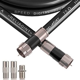 RELIAGINT 6ft, Black RG6 Coaxial Cable with F Connector, F81 RF Double Female Adapter, Low Loss High Speed Coax Cable Cord Extender for HD TV, Dish, Satellite, Antenna, TV Cable 6'