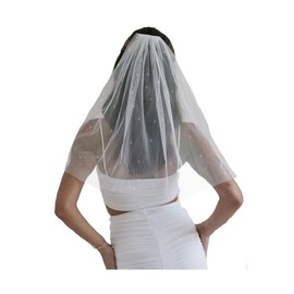 HEREAD 1 Tier Bride Wedding Veil Waist Elbow Length Short Bridal Tulle Veils with Comb and Cut Edge (21.6" Length, Ivory)