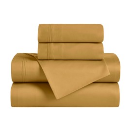 Superior Egyptian Cotton 4 Piece Sheet Set, 650 Thread Count, Modern Design, Sustainable Sheets, Ultra-Soft Basics, Solid, Deep Pocket Fitted Sheet, Flat Sheet, Pillowcases, Queen, Maple Sugar