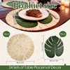 MehelloFeather 24Pcs Luau and Palm Placemats Raffia Grass Tropical Palm