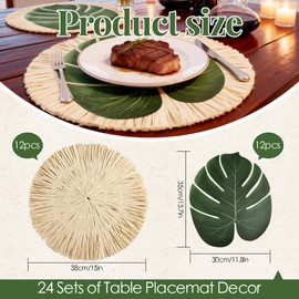 MehelloFeather 24Pcs Luau and Palm Placemats Raffia Grass Tropical Palm Leaf Place Mats for Dining Tables Family Gatherings Parties
