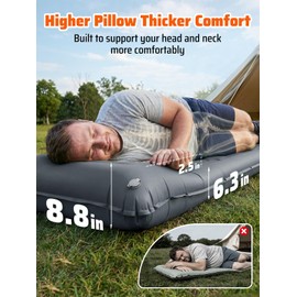 Sleeping Pad, Thick 6.3 Inch Inflatable Camping Mattress with High Pillow