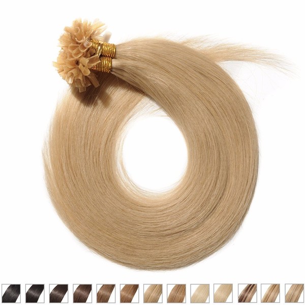 Real Hair Bondings Extensions, 50 g, 100 Strands, Remy Real Hair Extensions, 45 cm (0.5/s), Natural Blonde #24