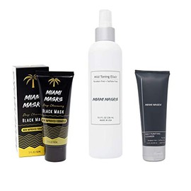 Miami Masks Clear Skin Kit Includes: Bamboo Black Charcoal PeelOff Face Mask, Cleanser, Mild Toner All Skin Types Nose, Forehead Smoother Deep Cleansing Purifying