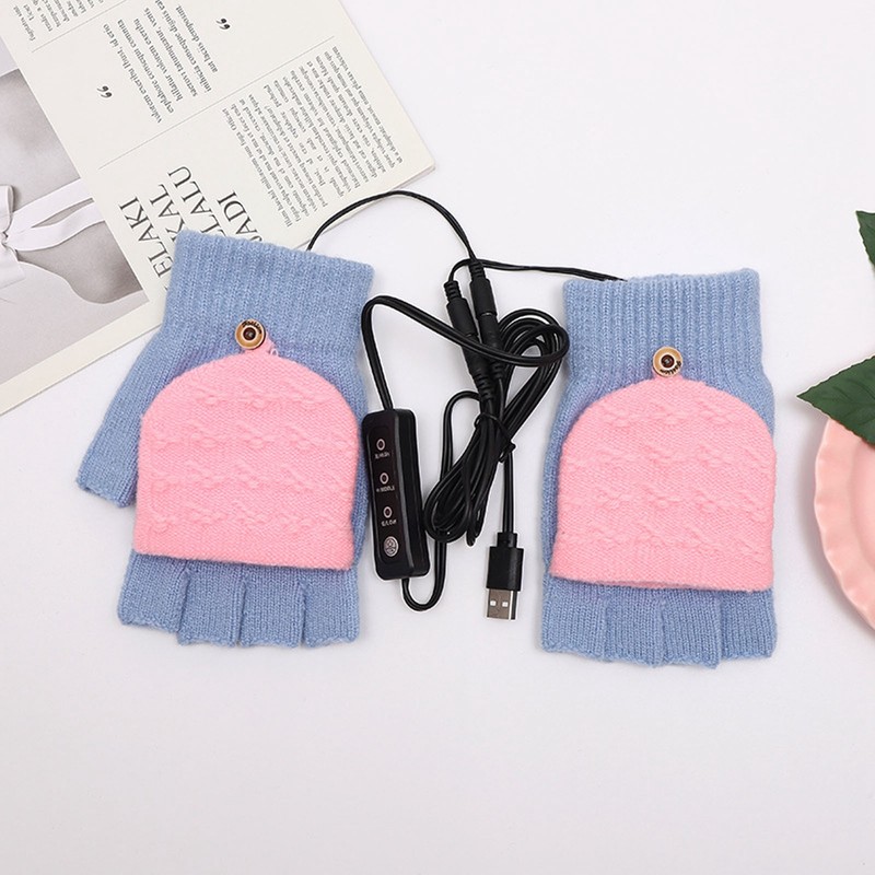 USB Heating Gloves Full Finger Half Fingerless Double Sided Heating