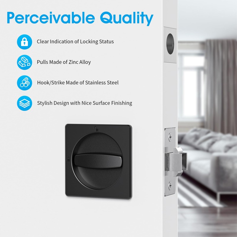 AST Square Pocket Door Lock with Edge Pull, Sturdy Privacy