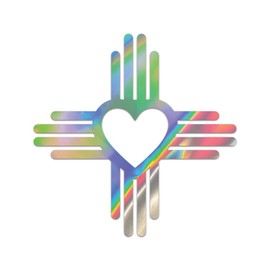 Zia Heart Symbol Premium Sticker Decal Oil Slick Rainbow Holographic Metallic nm Love New Mexico State Flag Sun - Oil Slick - 2" W x 2" H