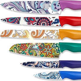 Astercook 12 Pieces Kitchen Knife Set Dishwasher Safe Knives Set with Built-in Sharpener